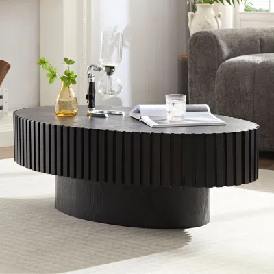 Agaile Modern Handcraft Drum Coffee Table Length 43.7 Inch Ellipse Coffee Table For Living Room,oval Small  In Brown