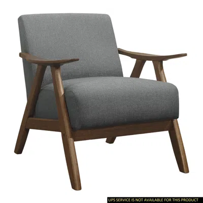 Agaile Modern Home Furniture Gray Fabric Upholstered 1pc Accent Chair Walnut Finish Wood Cushion Back And S
