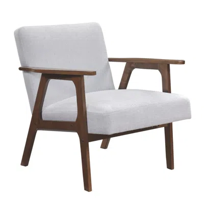 Agaile Modern Home Furniture Gray Fabric Upholstery 1pc Accent Chair Brown Finish Solid Rubberwood Contempo