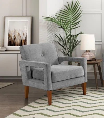 Agaile Modern Living Room Chair Gray Chenille Upholstery Pocket Coils Solid Wood Legs Furniture 1pc Armchai In Green