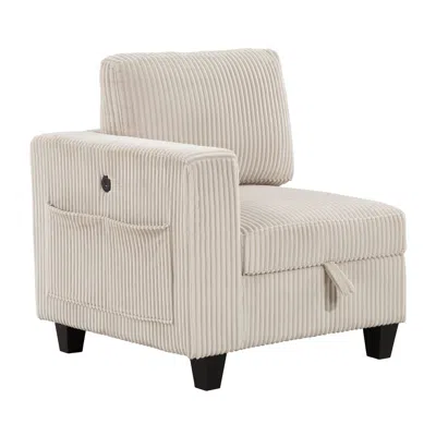 Agaile Modern Living Room Furniture 1pc Beige Chair With One Arm, Storage Pouch And Charging Ports Corduroy In Pink
