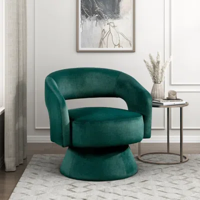 Agaile Modern Luxury Swivel Accent Chair 1pc Green Velvet Upholstery Solid Wood Stylish Home Furniture