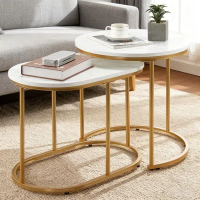 Agaile Modern Marble Look Stacking Nesting Coffee Table Set In Brown
