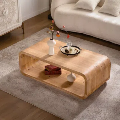 Agaile Modern Open-frame Elegant Curved Light Wood Coffee Table With Open Storage For Contemporary Living R In Brown
