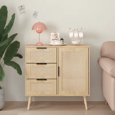 Agaile Modern Rattan Wood Dresser Wood Storage Cabinet Sideboard For Bedroom, Living Room, Entryway, Hallwa In Brown