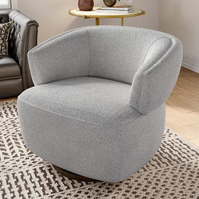 Agaile Modern Round Swivel Barrel Chair, Small Accent Chair With Solid Wood Frame And High Rebound Foam, Up In Gray