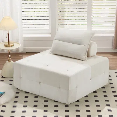 Agaile Modular Sectional Sofa With Deep Seat & Adjustable Backrest, 39.37" Chenille Compressed Couch, Sofa  In White