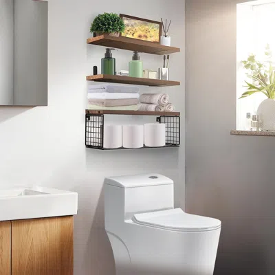 Agaile Multifunctional 2 In 1 Floating Shelves With Storage Basket, 66lbs Capacity Floating Shelves With St In White
