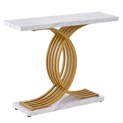 Agaile Narrow Console Sofa Table, 39.4 Inches Behind Couch Table, 1-tier Long Entryway Table And Skinny Hal In White