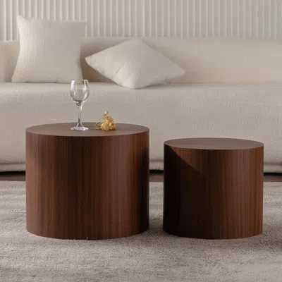 Agaile Nesting Coffee Table Set Of 2 Round Wooden Coffee Tables Circle Modern Table For Small Space Living  In Brown