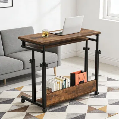 Agaile Office Desk With Wheels,convenient Laptop Table,height Adjustable Office Desk In Brown
