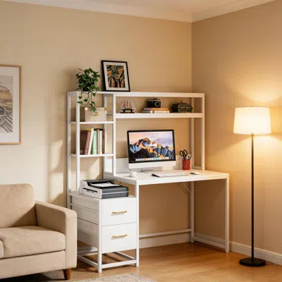 Agaile Office Table,stylish Writing Table,tall Computer Desk In White