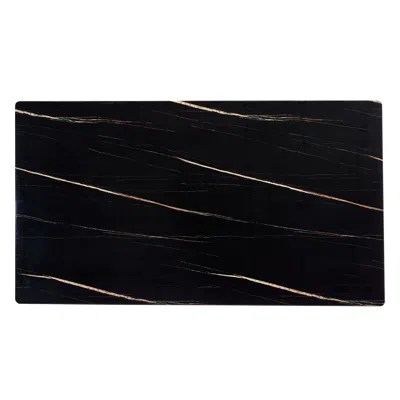 Agaile Only Table Top. 71" X 39.4" Glass Table Top, Black Marble Vein Tempered Glass With Golden Sticker, R