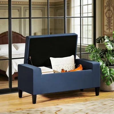 Agaile Ottoman Bench With Lift Top And Rubberwood Legs Upholstered Entryway Bench With Storage In Blue
