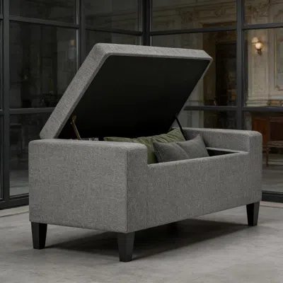 Agaile Ottoman Bench With Lift Top And Rubberwood Legs Upholstered Entryway Bench With Storage In Gray