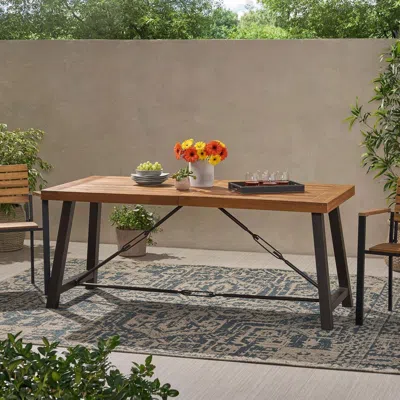 Agaile Outdoor Acacia Wood Metal Base Dining Table, Teak In Brown