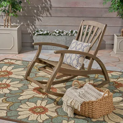 Agaile Outdoor Acacia Wood Rocking Chair With Retractable Foot Panel,rocker Patio Rocking Chair For Porch,  In Brown