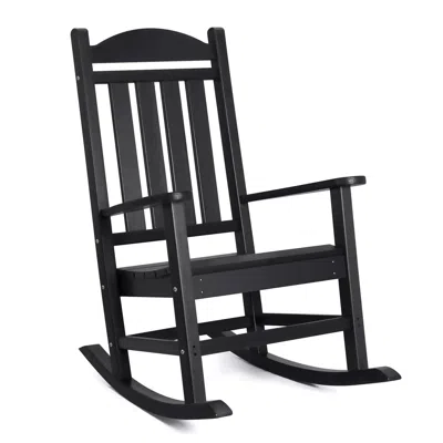 Agaile Outdoor Hdpe Rocking Chair, Weather Resistant Adirondack Rocker With High Back, 400 Lbs Weight Capac In Black