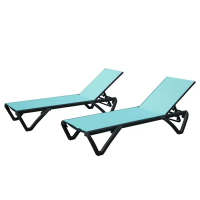 Agaile Outdoor Lounge Chair, 2 Pieces Aluminum Plastic Patio Chaise Lounge With 5 Position Adjustable Backr In Blue