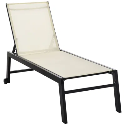 Agaile Outdoor Lounge Chair, Patio Lounger With 5-position Reclining Backrest And 2 Wheels For Poolside, Be In White