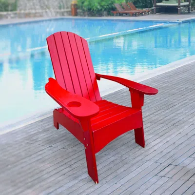 Agaile Outdoor Or Indoor Wood Adirondack Chair With An Hole To Hold Umbrella On The Arm,red