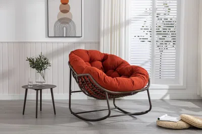 Agaile Outdoor Rattan Rocking Chair,padded Cushion Rocker Recliner Chair Outdoor For Front Porch, Living Ro In Red