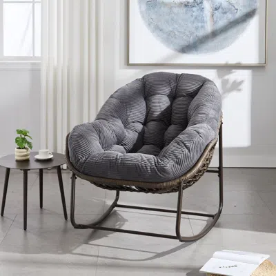Agaile Outdoor Rattan Rocking Chair,padded Cushion Rocker Recliner Chair Outdoor For Front Porch, Living Ro In Gray
