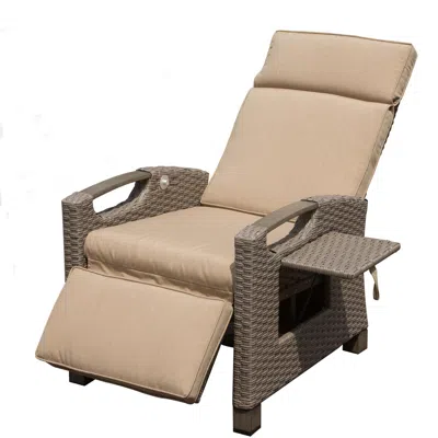 Agaile Outdoor Recliner Chair, Patio Recliner With Hand-woven Wicker, Flip Table Push Back, Adjustable Angl In Brown