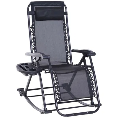 Agaile Outdoor Rocking Chairs, Foldable Reclining Anti Gravity Lounge Rocker W/ Pillow, Cup & Phone Holder, In Black