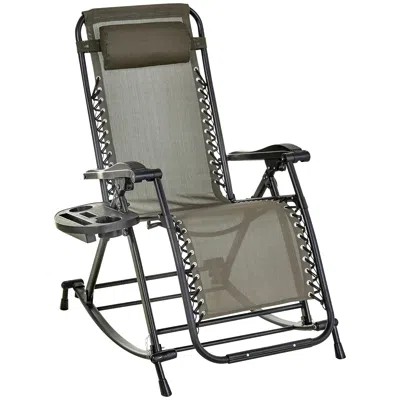 Agaile Outdoor Rocking Chairs, Foldable Reclining Anti Gravity Lounge Rocker W/ Pillow, Cup & Phone Holder, In Green