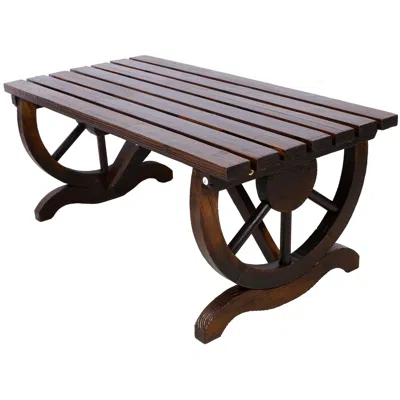 Agaile Outdoor Rustic Wooden Bench With Wagon Wheel Legs, 2 People Outdoor Bench Garden Bench Front Porch F In Brown
