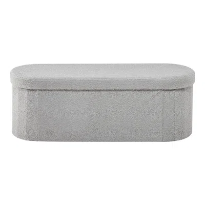Agaile Oval Storage Ottoman Bench, Foldable Teddy Fleece End Of Bed Bench, Folding Upholstered Bed Ottoman  In Gray