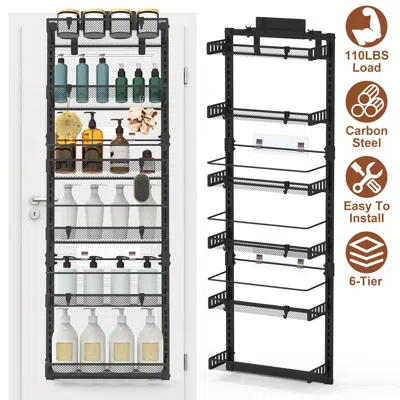 Agaile Over The Door Pantry Organizer 6-tier Pantry Door Organizer Carbon Steel 110lbs Loading Easy Install In Black