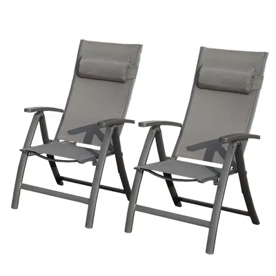 Agaile Patio Folding Chairs Set Of 2,textilene Fabric Seat In Gray