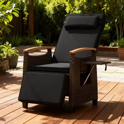 Agaile Patio Wicker Recliner Chair With Adjustable Backrest And Footrest In Black