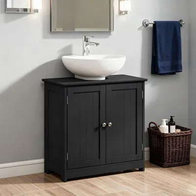 Agaile Pedestal Sink Storage Cabinet, Bathroom Sink Cabinet With U-shape Cut-out And Adjustable Shelf, Blac In Black