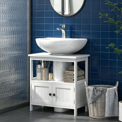 Agaile Pedestal Sink Storage Cabinet, Bathroom Under Sink Cabinet With 2 Doors And Open Shelf In White
