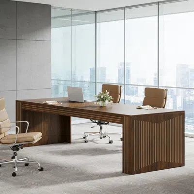 Agaile Person Desk, Computer Desk Double Office Desk In Brown