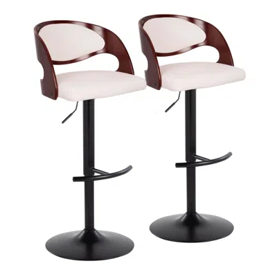 Agaile Pino Mid-century Modern Adjustable Barstool With Swivel In Black Metal, Cherry Wood And White Faux L In Multi