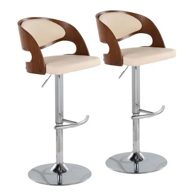 Agaile Pino Mid-century Modern Adjustable Barstool With Swivel In Walnut And Cream Faux Leather By - Set Of In Brown