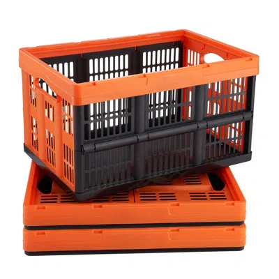 Agaile Plastic Collapsible Storage Basket, 45l 3 Packs, Folding Stackable Storage Containers/bins With Hand In Orange