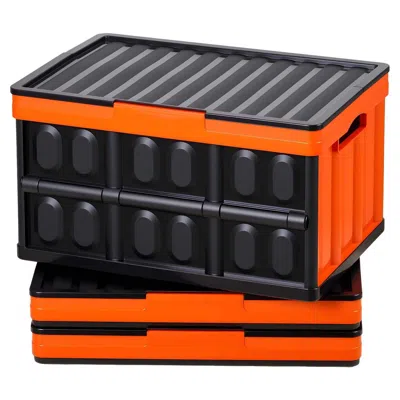 Agaile Plastic Collapsible Storage Bins With Lids, 45l 3packs, Stackable Folding Storage Crates With Handle In Black