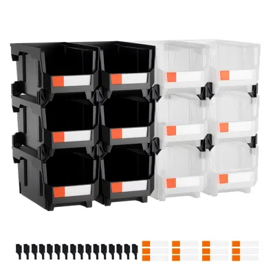 Agaile Plastic Stackable Storage Bins, 14.8 X 8.5 X 7.1 Inch (12 Pack), Plastic Containers For Organizing & In White