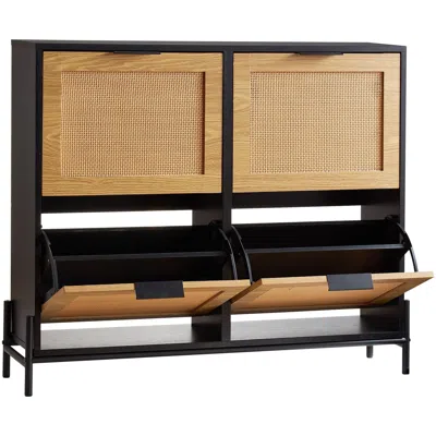 Agaile Rattan Shoe Cabinet, Narrow Shoe Storage Organizer With 4 Flip Drawers, Slim Shoe Entryway Storage C In Brown