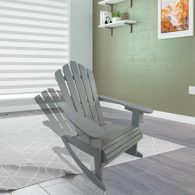 Agaile Reclining Wooden Outdoor Rocking Adirondack Chair,walnut In Green