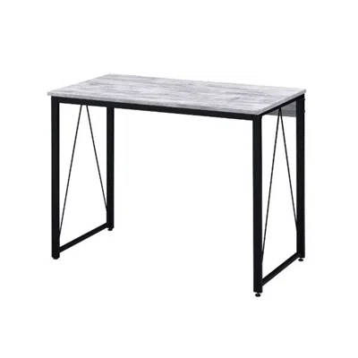 Agaile Rectangular Writing Desk With Metal Base, Antique White And Black
