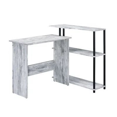 Agaile Rectangular Writing Desk With Side Shelf, Antique White And Black In Gray