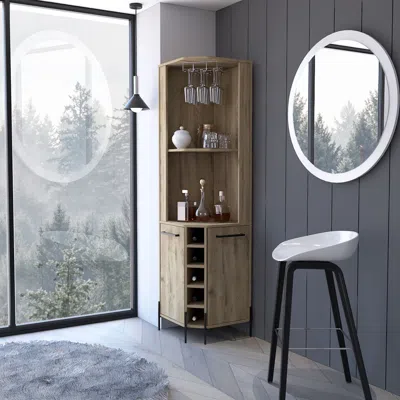 Agaile Reese Corner Bar Cabinet, Two Shelves, Double Door Cabinet, Five Built-in Wine Rack, Four Interior S In Brown