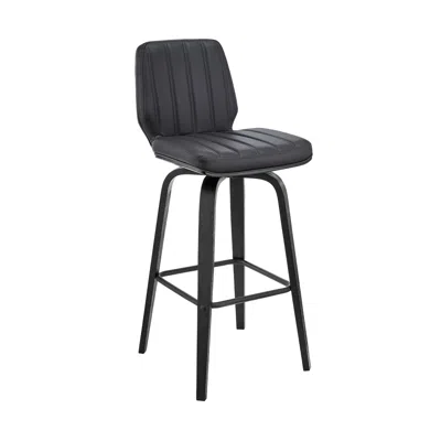 Agaile Renee 26" Swivel Gray Faux Leather And Black Wood Bar Stool