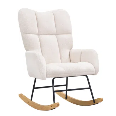 Agaile Rocking Chair Nursery, Glider Rocking Chair With Soft Seat And High Backrest, 250 Lbs Weight Capacit In White